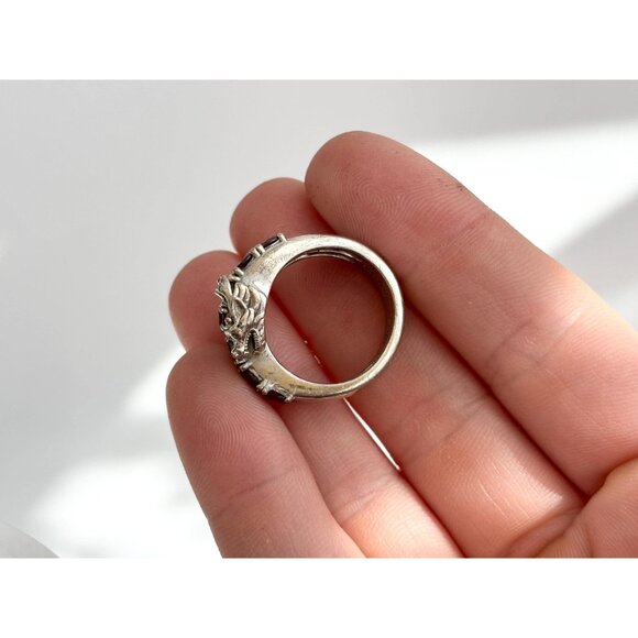 Dragon Wrap Around Garnet Figural 925 Sterling Silver Vintage Ring - sz 6.5 - Picture 8 of 15